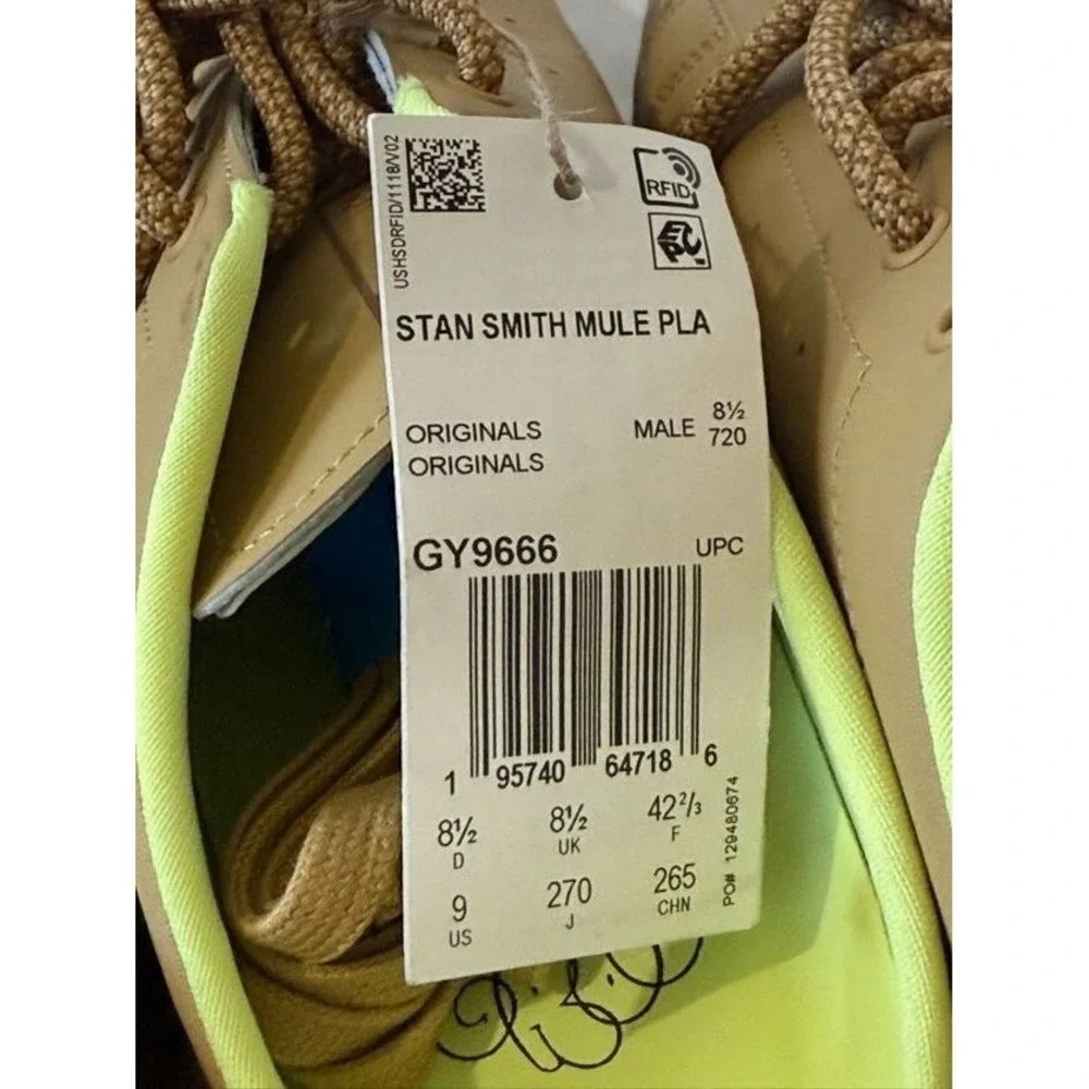 Adidas Stan Smith Plant And‎ Grow GY9666 Mens 9 Mules Golden Beige Slip-On Shoes